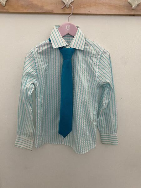 2nd Hand Long Sleeve Show Shirt with tie/ Turquoise/ 8yrs