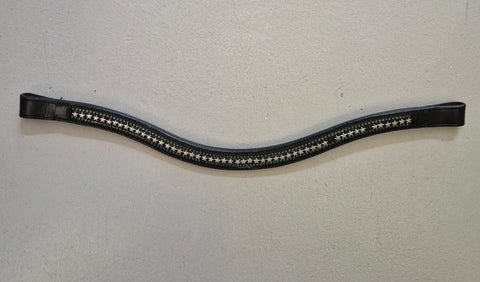 2nd Hand Harrys Horse Browband/ Black with Green stones/ Full