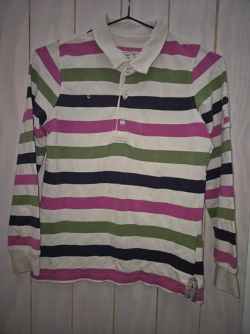 2nd Hand Joules Long Sleeve Polo/ 9 - 10yrs/ Navy, Green & Pink stripe