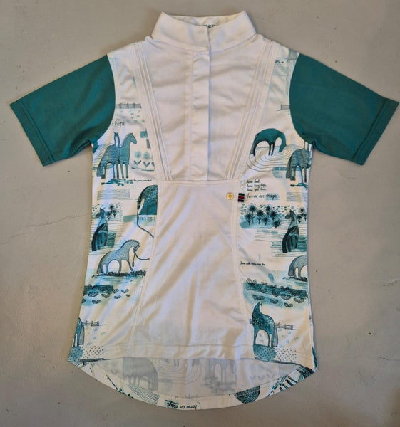 2nd Hand ESPOIR Show Shirt/Short Sleeve/XS/Horse Print Green Sleeve
