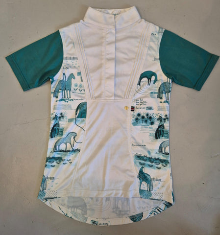 2nd Hand ESPOIR Show Shirt/Short Sleeve/XS/Horse Print Green Sleeve