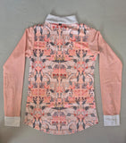 2nd Hand ESPOIR Show Shirt/Long Sleeve/Peach Horse Print/ XS