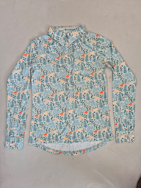 2nd Hand ESPOIR Button Down Shirt/ Trees & Orange Horse/ XS