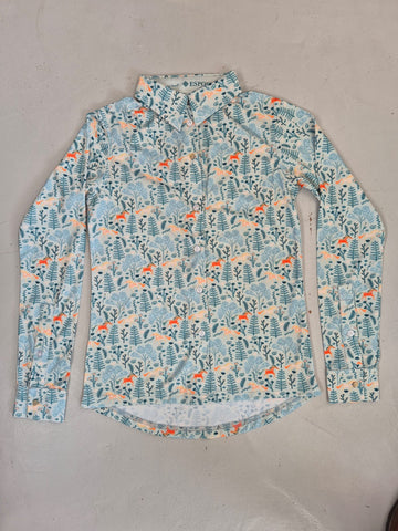 2nd Hand ESPOIR Button Down Shirt/ Trees & Orange Horse/ XS