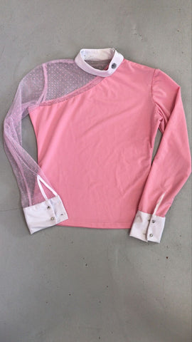 2nd Hand Long Sleeve Show Shirt/ Pink & Mesh/ S