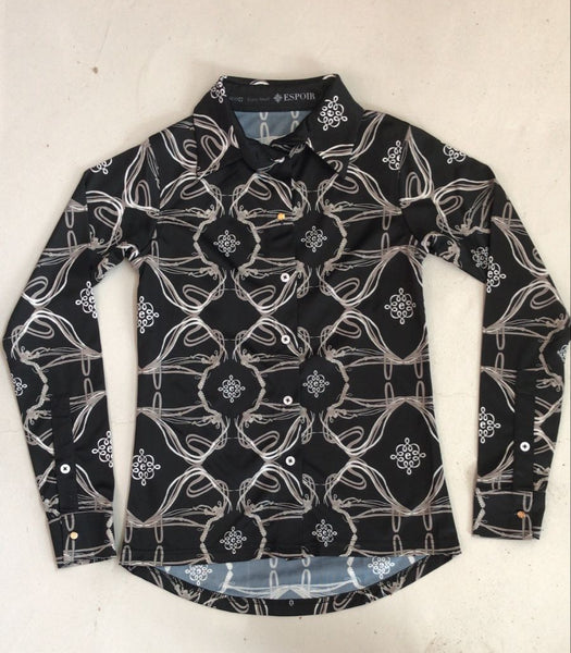 2nd Hand ESPOIR Button Down Shirt/ Black Bridle Print/ XS