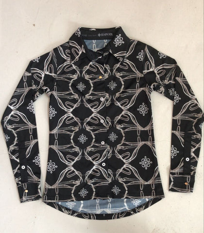 2nd Hand ESPOIR Button Down Shirt/ Black Bridle Print/ XS