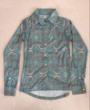 2nd Hand ESPOIR Button Down Shirt/ Teal Bridle Print/ XS