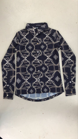 2nd Hand ESPOIR Button Down Shirt/ Navy Bridle Print/ XS