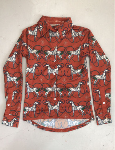 2nd Hand ESPOIR Button Down Shirt/ Horse & Rope Detail Rust/ XS