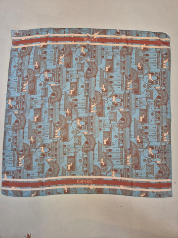 2nd Hand Espoir Scarf/ Teal & Brown Horse/ Square