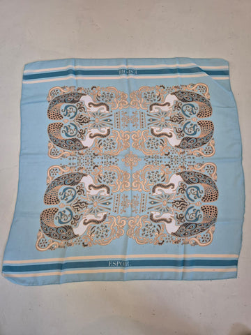 2nd Hand Espoir Scarf/ Baby Blue & Beige Horse/ Square