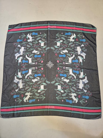 2nd Hand Espoir Scarf/ Navy, Pink & Teal/ Square