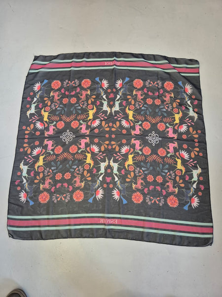2nd Hand Espoir Scarf/ Black & Colourful Floral/ Square