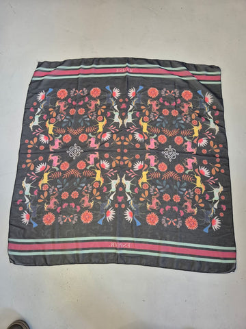 2nd Hand Espoir Scarf/ Black & Colourful Floral/ Square