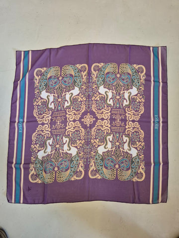 2nd Hand Espoir Scarf/ Purple, Teal & Gold Horse/ Square