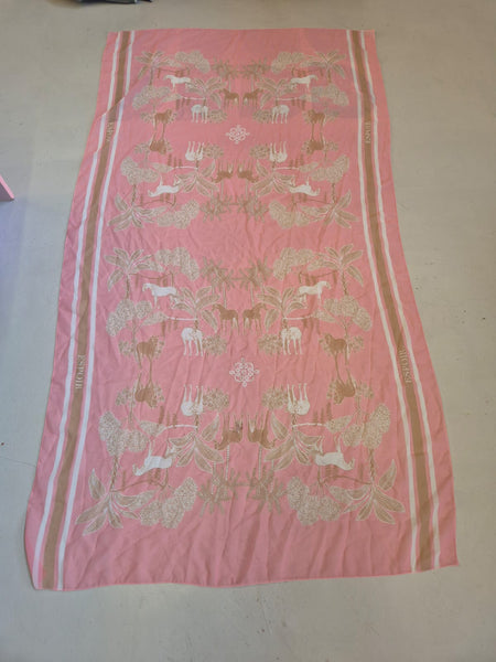 2nd Hand Espoir Scarf/ Pink & Beige Horse Print/ Large