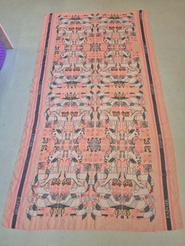 2nd Hand Espoir Scarf/ Pink & Navy Horse Print/ Large