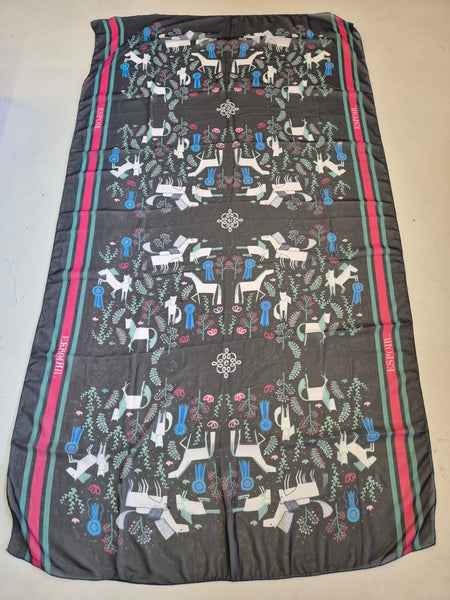 2nd Hand Espoir Scarf/ Navy, Pink & Teal/ Large