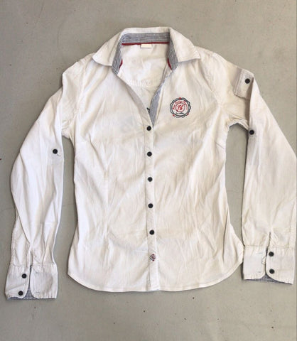 2nd Hand Long Sleeve Shirt/ White & Grey Stripe/ XS