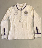 2nd Hand La Martina Long Sleeve Polo Shirt/ White with Purple Trim/ M
