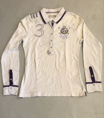 2nd Hand La Martina Long Sleeve Polo Shirt/ White with Purple Trim/ M