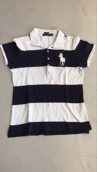 2nd Hand Ralph Lauren Polo Shirt/ Navy & White Stripe/ Med