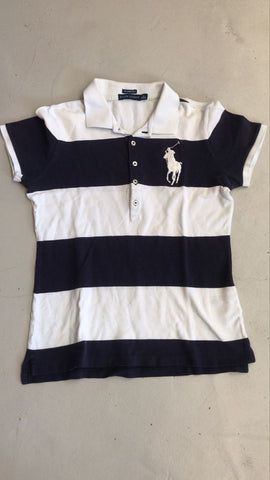 2nd Hand Ralph Lauren Polo Shirt/ Navy & White Stripe/ Med