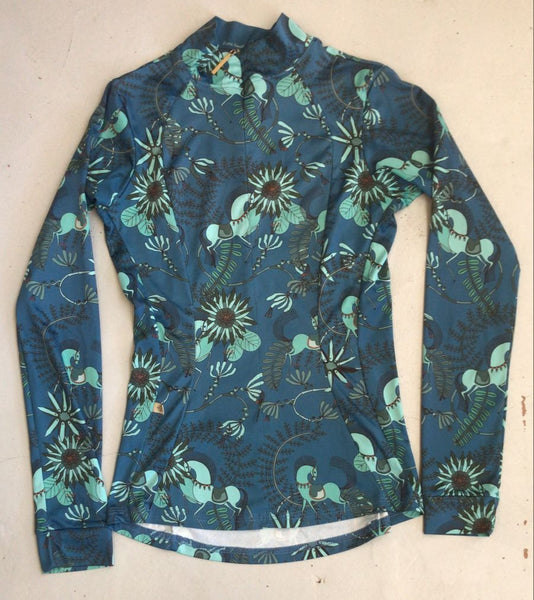 2nd Hand Espoir Baselayer/ Flowers & Horse/Navy & Turquoise/ XS
