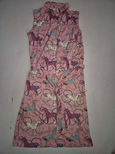 2nd Hand Espoir Button Down Sleeveless Dress/ Horses & Rope/ Dusty Pink / XS