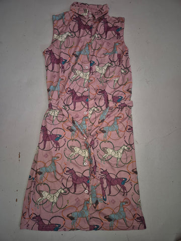 2nd Hand Espoir Button Down Sleeveless Dress/ Horses & Rope/ Dusty Pink / XS