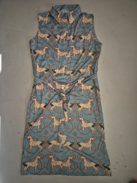 2nd Hand Espoir Button Down Sleeveless Dress/ Horse & Rope/ Blue/ XS