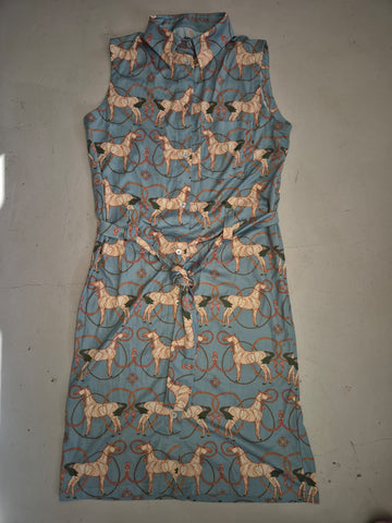 2nd Hand Espoir Button Down Sleeveless Dress/ Horse & Rope/ Blue/ XS