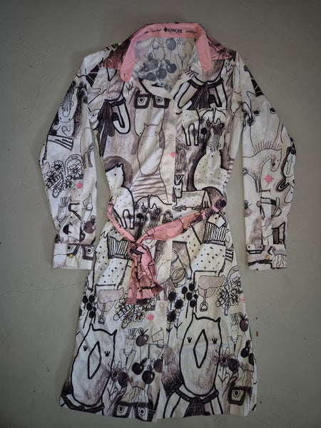 2nd Hand Espoir Button Down Dress/ Cartoon Horse/ Black & Pink / S