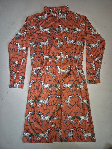 2nd Hand Espoir Button Down Dress/ Horses & Rope/ Rust / XS