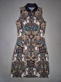 2nd Hand Espoir Sleeveless Dress with Zip/ Rearing Horse/ Navy & Gold / XS