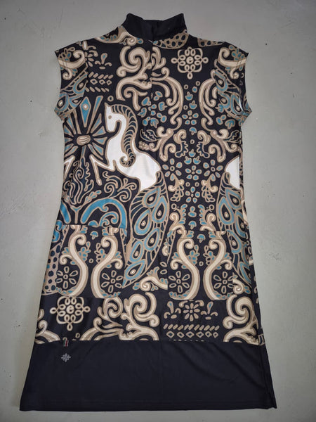 2nd Hand Espoir Dress with Zip/ Rearing Horse/ Navy & Gold / XS