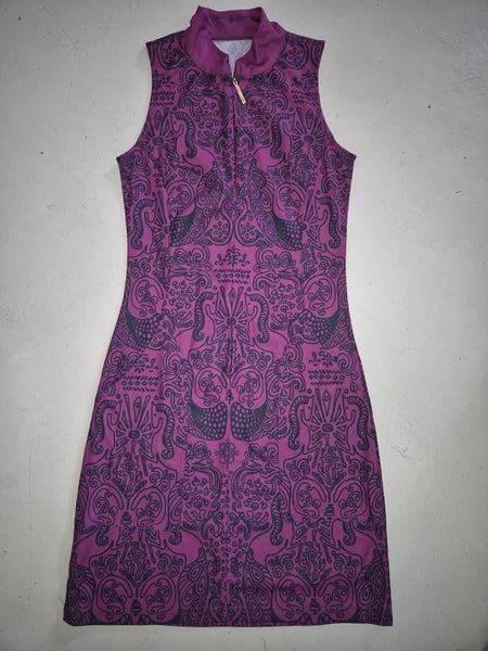2nd Hand Espoir Sleeveless Dress with Zip/ Horse Print/ Purple / XS