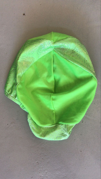 2nd Hand Helmet Cover/ Lime Green & Diamantes