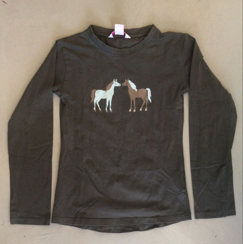 2nd Hand Long Sleeve Horze Tshirt/ Grey Horses/ 7 - 8yrs