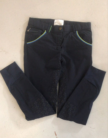 2nd Hand Equileisure Breeches/ Navy with green trim/ 32
