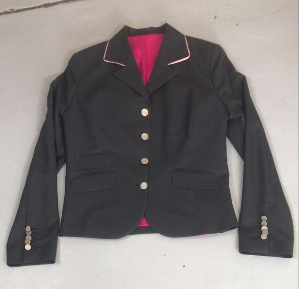 2nd Hand Show Jacket/ Dark Grey w/ Pink Trim/ 11-12yrs