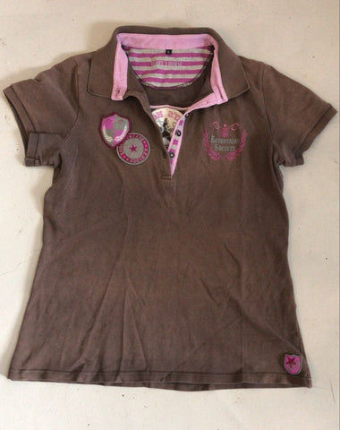 2nd Hand Harrys Horse Polo Shirt/ Brown w Pink/ Large
