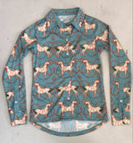 2nd Hand Espoir Shirt/Turquoise & Orange Horse/ XS