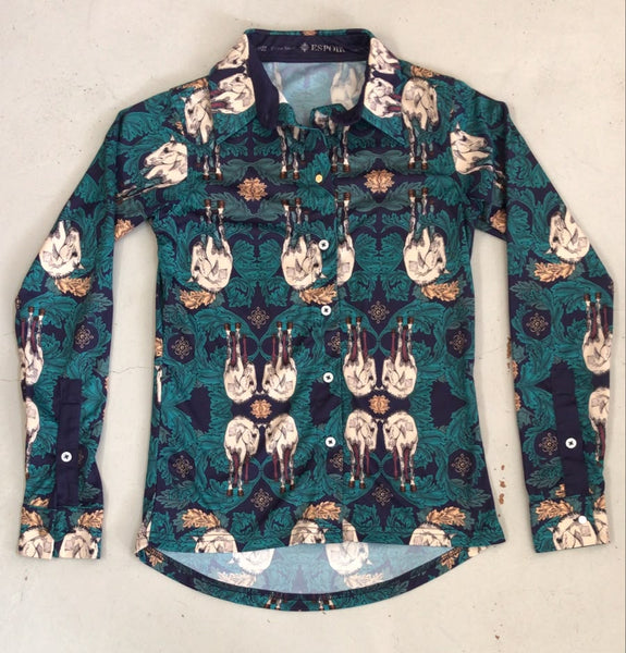 2nd Hand Espoir Shirt/ Purple & Blue Horse/ XS