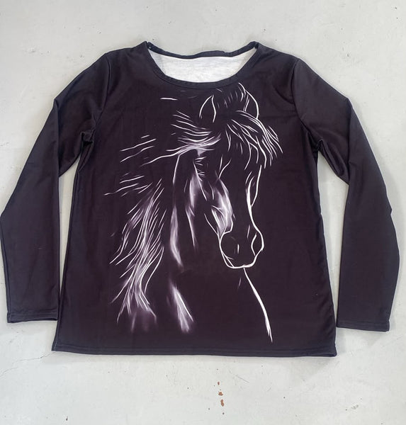 2nd Hand Brand New Long Sleeve Horse Print Shirt/ M/L