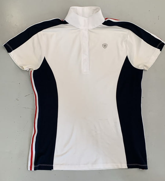 2nd Hand Ariat Show Shirt/ White, Navy & Red/ Large