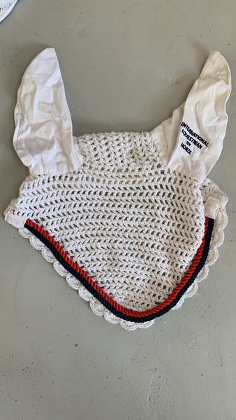 2nd Hand Ear Veils/ White with Red and Navy/ Full