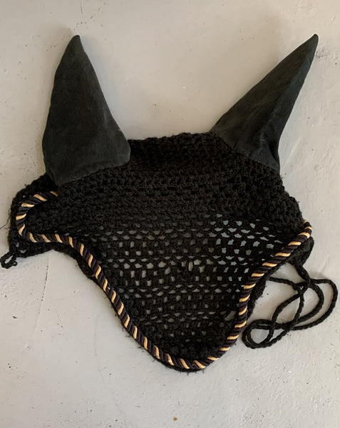 2nd Hand Crochet Ear Veils/ Black & Gold/ Full